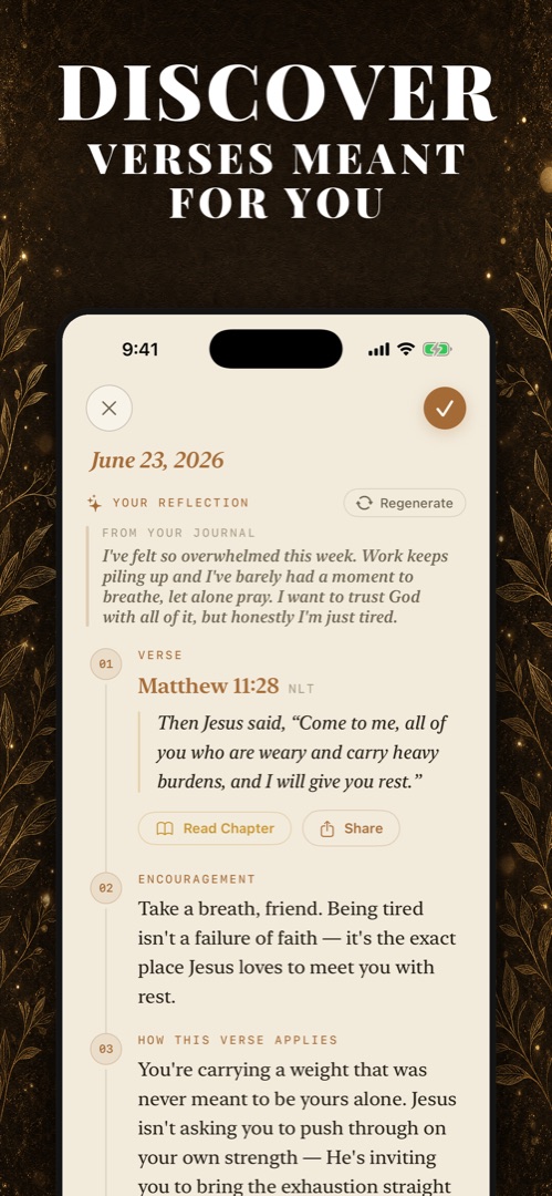 Discover Bible verses meant for you — journal reflection answered with Matthew 11:28